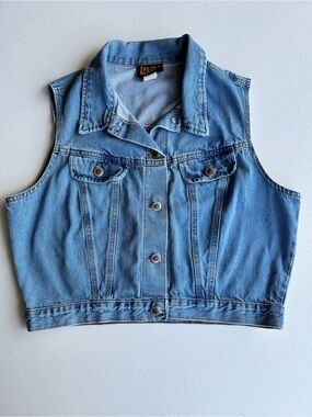 Faded Glory Vintage Medium Wash Denim Trucker Jean Vest Size L
